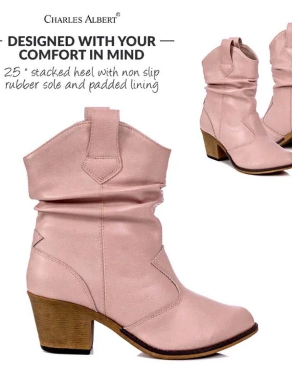 NWT CHARLES ALBERT size 8 slouch BOOTS western pink Womens FESTIVAL Rodeo